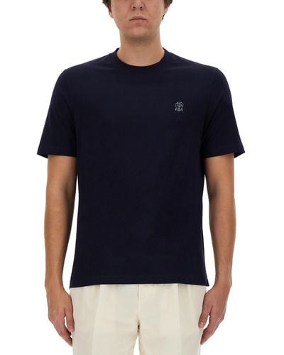 Brunello Cucinelli T-Shirt With Logo - Blue