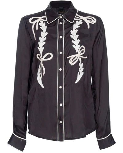 Pinko Bow Embroidered Long-Sleeve Shirt - Black