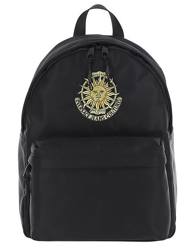 Versace Fabric Backpack With Embroidered Logo Detail - Black