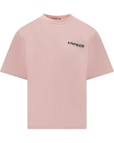 A PAPER KID Logo Print T-Shirt - Pink