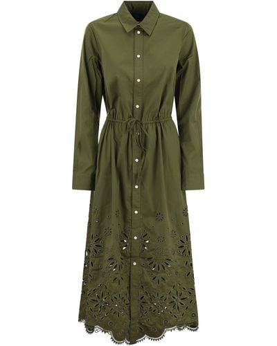 Polo Ralph Lauren Embroidered Drawstring-waist Cotton Midi Dress - Green