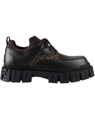 Fendi Ff Paneled Lace-up Brogues - Black