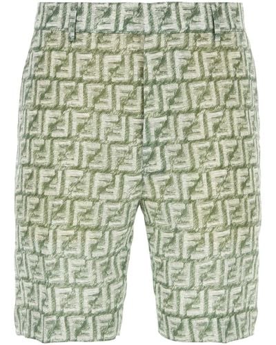 Fendi Printed Linen Bermuda Shorts - Green
