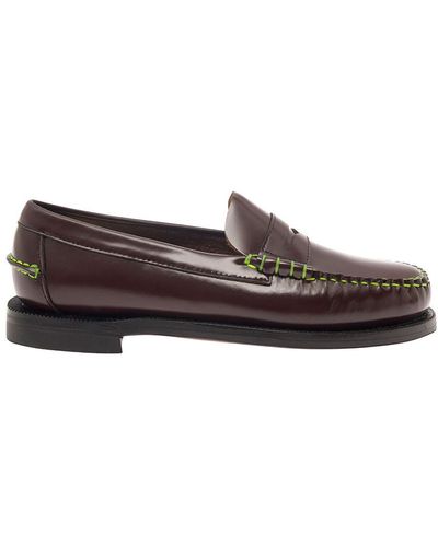 Philosophy Di Lorenzo Serafini Sebago Brown Loafers With Contrasting Stitching And Embossed Logo At The Back In Leather