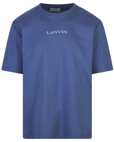 Lanvin Cornflower Embroidered Straight Fit T-Shirt - Blue