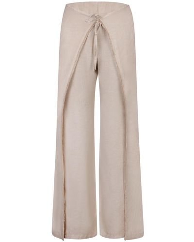 120% Lino Hazelnut Linen Pareo Trousers - Natural