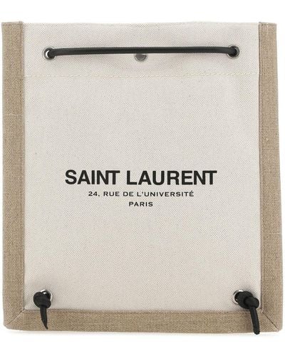 Saint Laurent Two-Tone Canvas Université Crossbody Bag - Natural