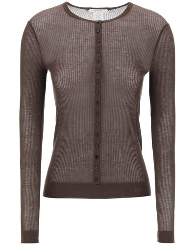 Lemaire Long Sleeved Semi-sheer Ribbed Top - Brown