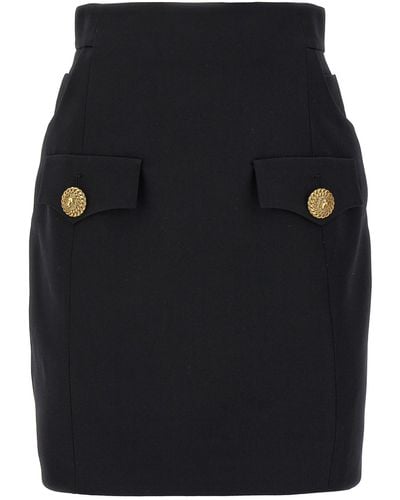 Balmain Contrast Button Mini Skirt - Blue