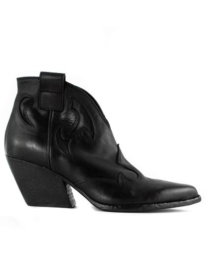 Elena Iachi Leather Texan Ankle Boots - Black