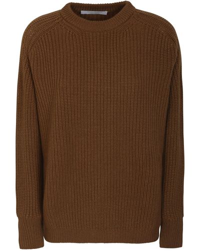 Saverio Palatella Rib Trim Woven Plain Sweater - Brown