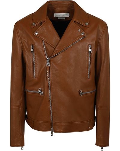 Alexander McQueen Leather Biker Jacket - Brown