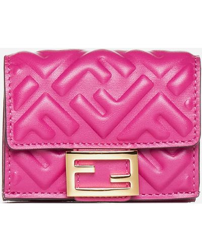 Fendi Ff Leather Micro Trifold Wallet - Pink