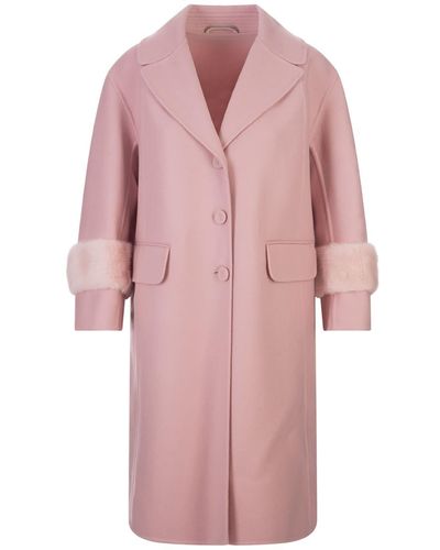 Ermanno Scervino Long Pink Coat With Mink Fur