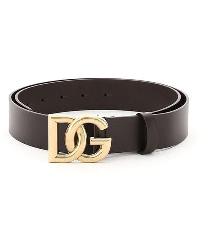 Dolce & Gabbana Lux Leather Belt With Crossed Dg Logo - Black