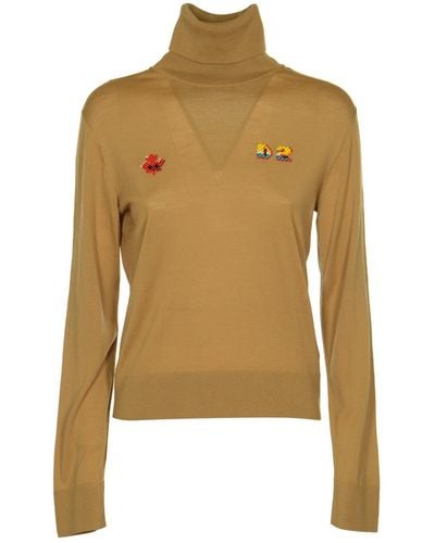 DSquared² Logo Embroidered High Neck Sweater - Brown