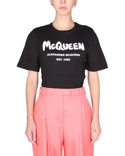 Alexander McQueen T-shirt With Graffiti Logo Print - Black