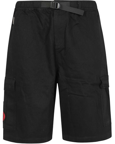 Vision Of Super Cargo Shorts With Flames Patch And Printed Logo - Black
