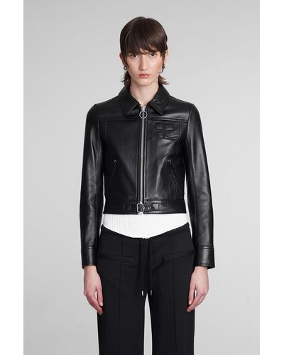 Courreges Leather Jacket In Black Leather - Gray