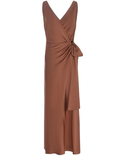 Pinko Long Dress Volpicella Made Of Satin - Brown