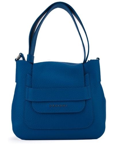 Orciani Dama Soft Midi Bag In Leather - Blue