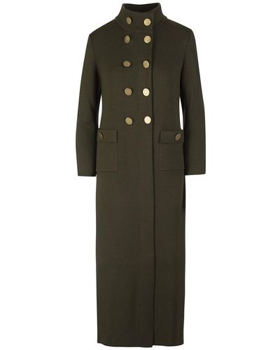Charlott Long Double-breasted Coat In Military Green Wool