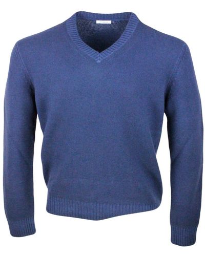 Malo Long-Sleeved V-Neck Sweater - Blue