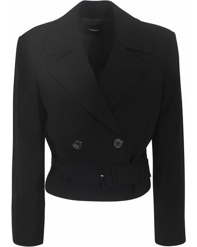 Theory Double-Breast Crop Belted Blazer - Black