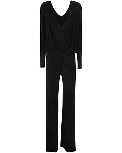 Alberta Ferretti V-Neck Long-Sleeved Jumpsuit - Black