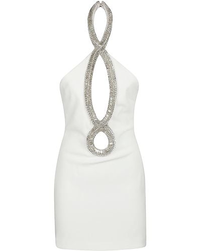 retroféte Halter Neck Embellished Off-Shoulder Short Dress - White
