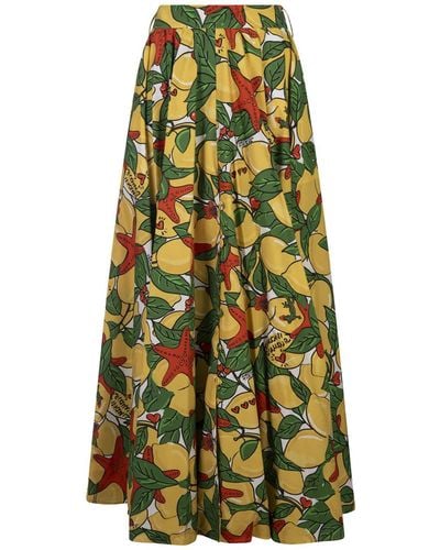 ALESSANDRO ENRIQUEZ Long Flared Skirt With Lemons Print - Green
