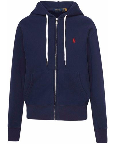 Polo Ralph Lauren Logo Embroidered Zipped Hoodie - Blue