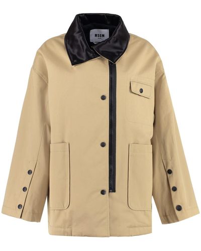 MSGM Padded Jacket With Zip And Snaps - Natural
