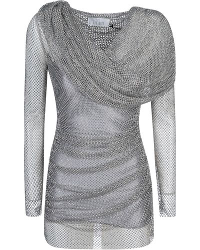 GIUSEPPE DI MORABITO Crystal Embellished See-Through Longsleeved Dress - Grey