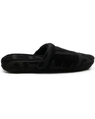 Versace Logo Towelling-finish Slippers - Black