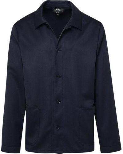 A.P.C. Kerlouan Black Wool Shirt - Blue