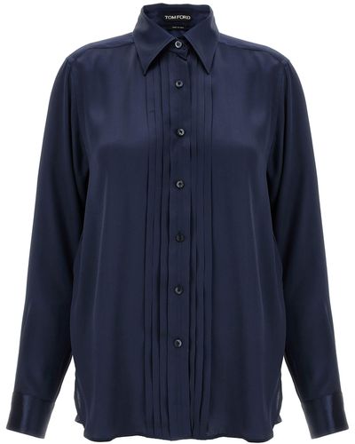 Tom Ford Pleated Plastron Shirt - Blue