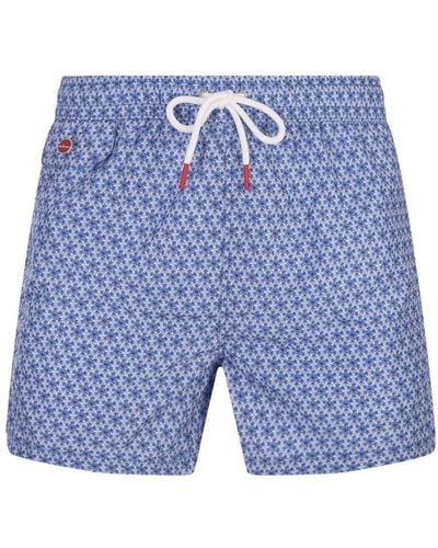 Kiton Swim Shorts With Geometric Floral Pattern - Blue