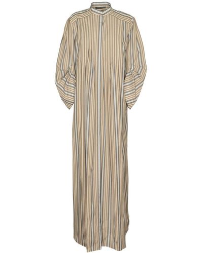 Alberta Ferretti Striped Poplin Midi Shirt Dress - White