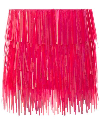 Sportmax Fuchsia Mini Skirt With Vertical Paillettes Fringes - Pink