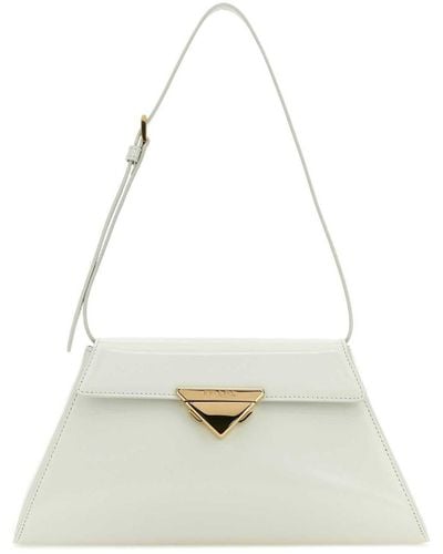 Prada Triangle-logo Foldover Top Shoulder Bag - White
