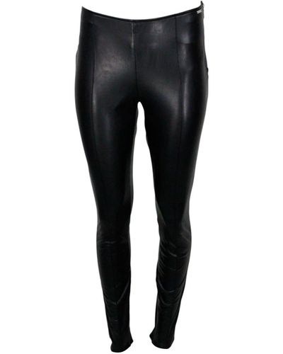 Armani Exchange Coated Leggings Model Pants In Stretch Eco-leather With Side Zip Closure And Bottom Zip Closure - Black