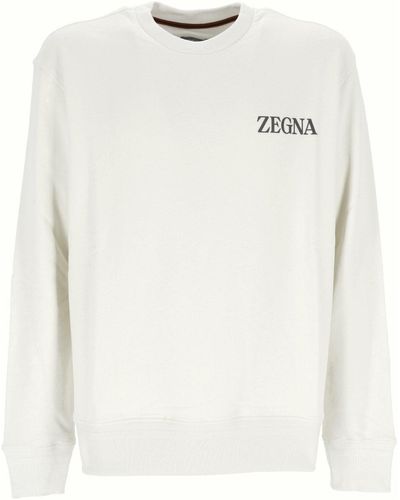 Zegna Logo Prrinted Crewneck Sweatshirt - White