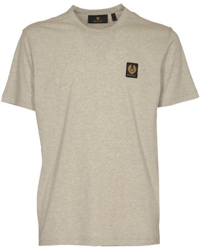 Belstaff Logo Patched Round Neck Plain T-Shirt - Natural
