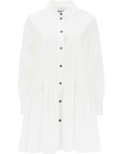 Ganni Organic Cotton Mini Shirt Dress - White