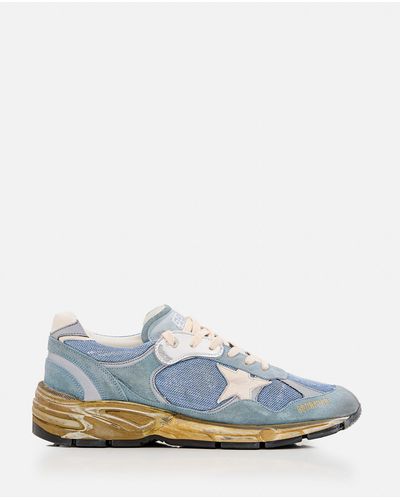 Golden Goose Running Dad Net And Suede Upper Leather Star And Heel Suede Spur - Blue