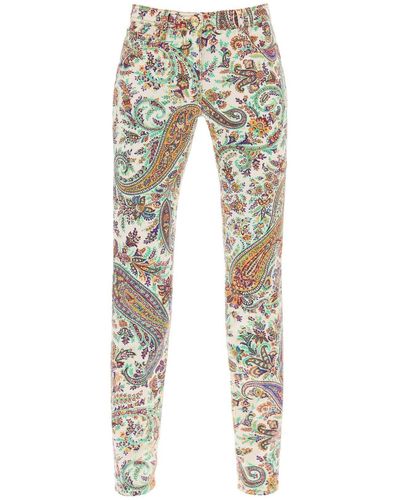 Etro Paisley-Printed High-Waist Stretched Jeans - Multicolour
