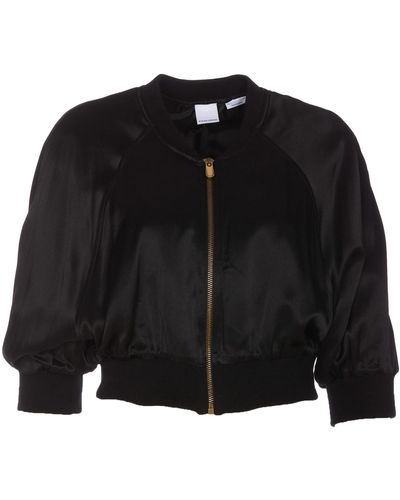 Pinko Cropped Bomber Jacket With Logo - Black