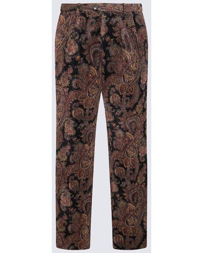 Etro Multicolor Cotton And Viscose Blend Paisley Corduroy Pants - Brown