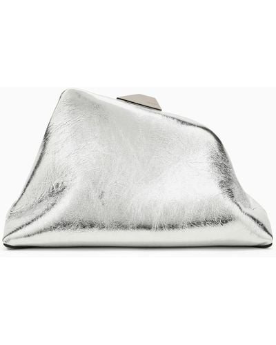 The Attico Day Off Silver Leather Clutch Bag - White
